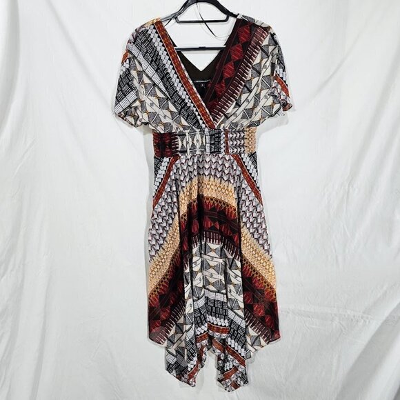 NWT CHRIS McLAUGHLIN Abstract Art Dress size 6 BROWN RED BLACK Maximalist Boho - Picture 3 of 9